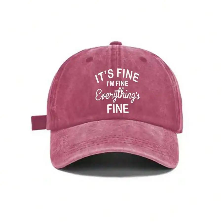 Хлопковая Бейсболка Стираная С Надписью 'I'm Fine Everything's Fine' Регулируемая Задняя Часть Повседневная Уличная Шляпа Для Защиты От Солнца