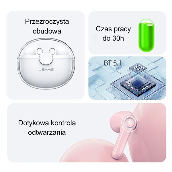 Usams Słuchawki Bluetooth 5.1 Tws Buseries Bezprzewodowe Różowy/Pink Bhubu04
