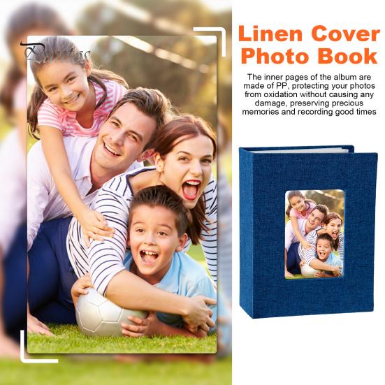 Slip-in Photo Album Linen Cover 50 Pages 100 Pockets 4x6-Inch Wedding Travel Baby Shower Kids Family Anniversary Picture Collection Book