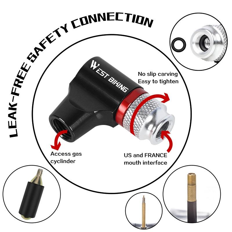WEST BIKING CO2 Mini Pump Inflator Portable Pump Schrader Presta Valve Adapter Pump CO2 Cartridge MTB Road Bicycle Pump
