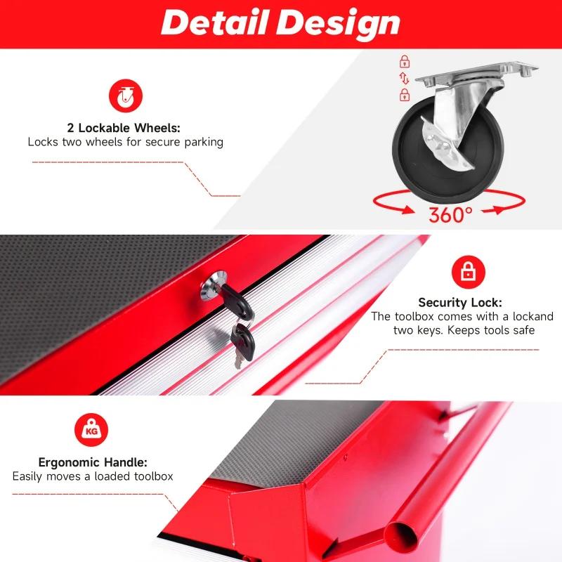 Передвижной металлический ящик для инструментов с 7 ящиками на колесиках - высоконадежный запирающий механизм, высокопрочная холоднокатаная сталь, надежная безопасная кладка для инструментов