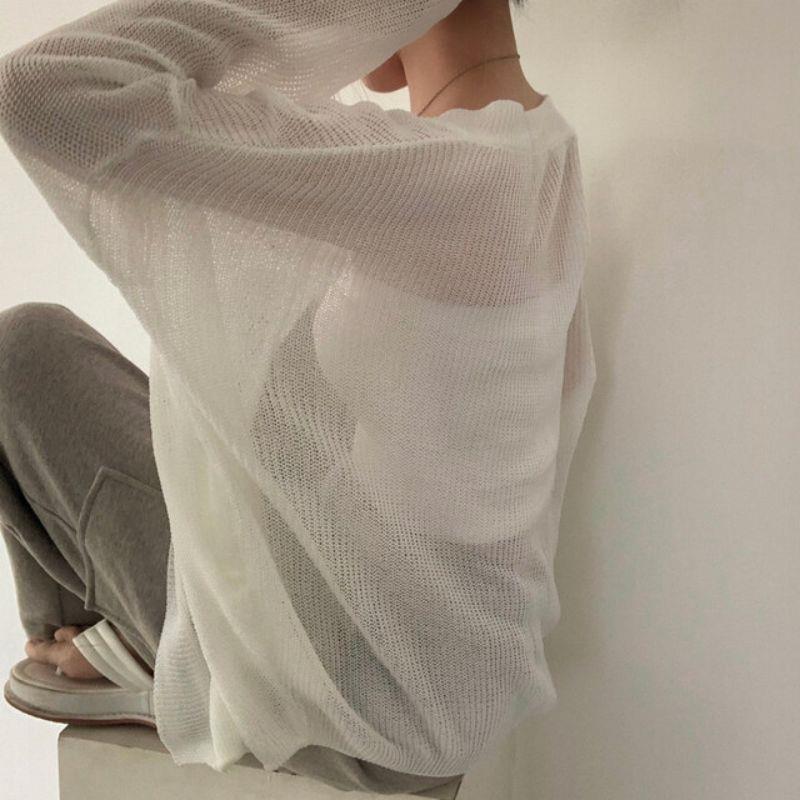 Корейский шик однотонный - цветной ленивый и свободный тонкий верхняя одежда универсальный летний солнцезащитный крем лед - шелковый вязаный кардиган для женщин