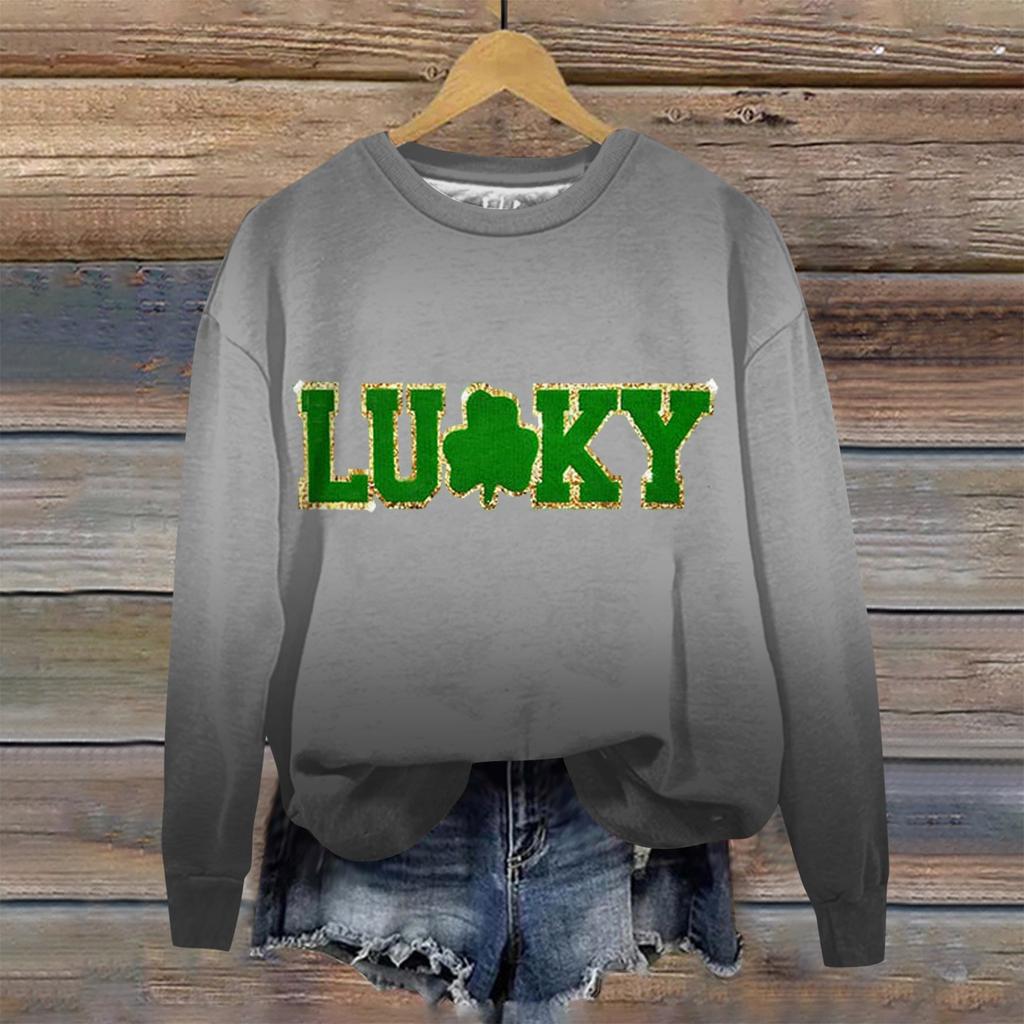 Women's Loose Casual St. Patrick's Day Printed Round Neck Long Sleeved Sweatshirt, Fashionable Long Sleeved Top
