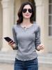 2025 Women's Slimming Ruffle Trim Long-Sleeve T-Shirt: Chic Spring/Autumn Base Layer