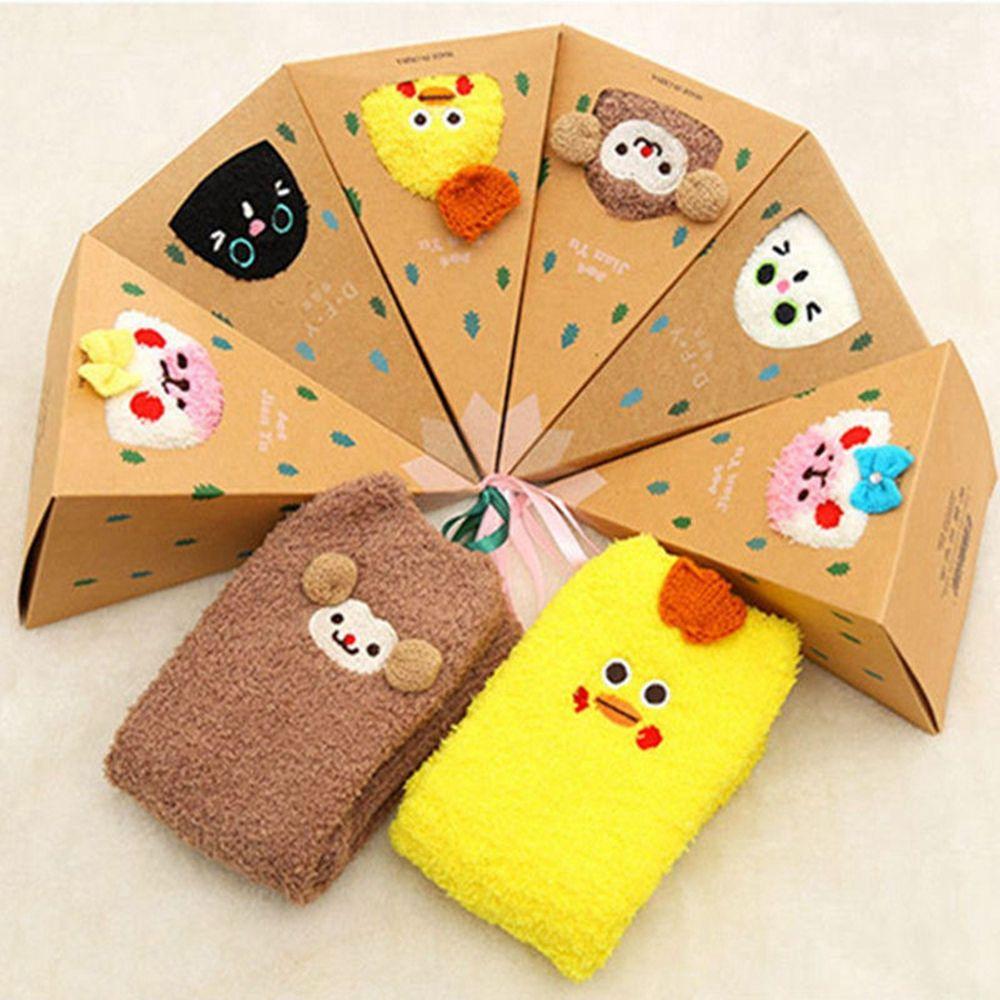 Мягкие с зауженным носком Милые Носки до щиколотки Полотенце Зимние Теплые Вышивка Животных Напольные Утолщенные Носки