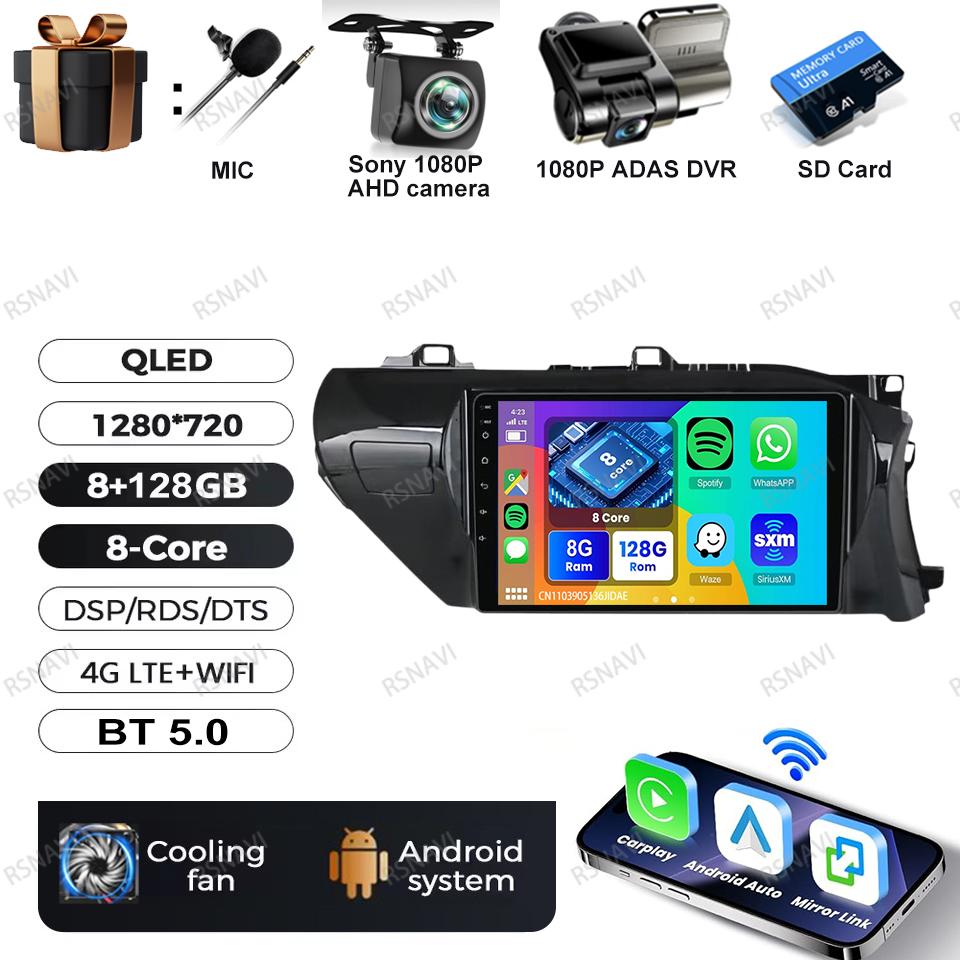 Android 16 Video Player For Toyota Hilux Pick Up AN120 2015 - 2023 RHD Car Radio Multimedia BT Navigation Carplay Qualcomm DSP