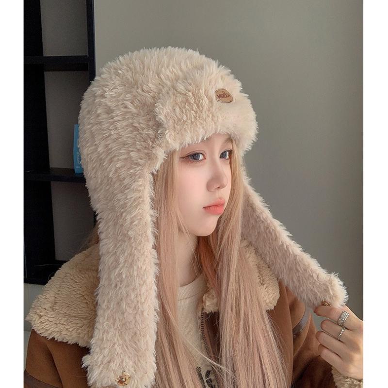 Осенне-зимняя женская теплая длинная утолщенная шапка с плюшевой ветрозащитой для защиты ушей в поездках на работу