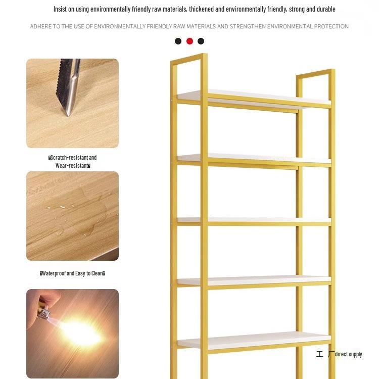 Steel and Wood Multi-Layer Display Rack for Shelving Shoe Bags, Cosmetics, and More in Convenience Stores or Supermarkets.
