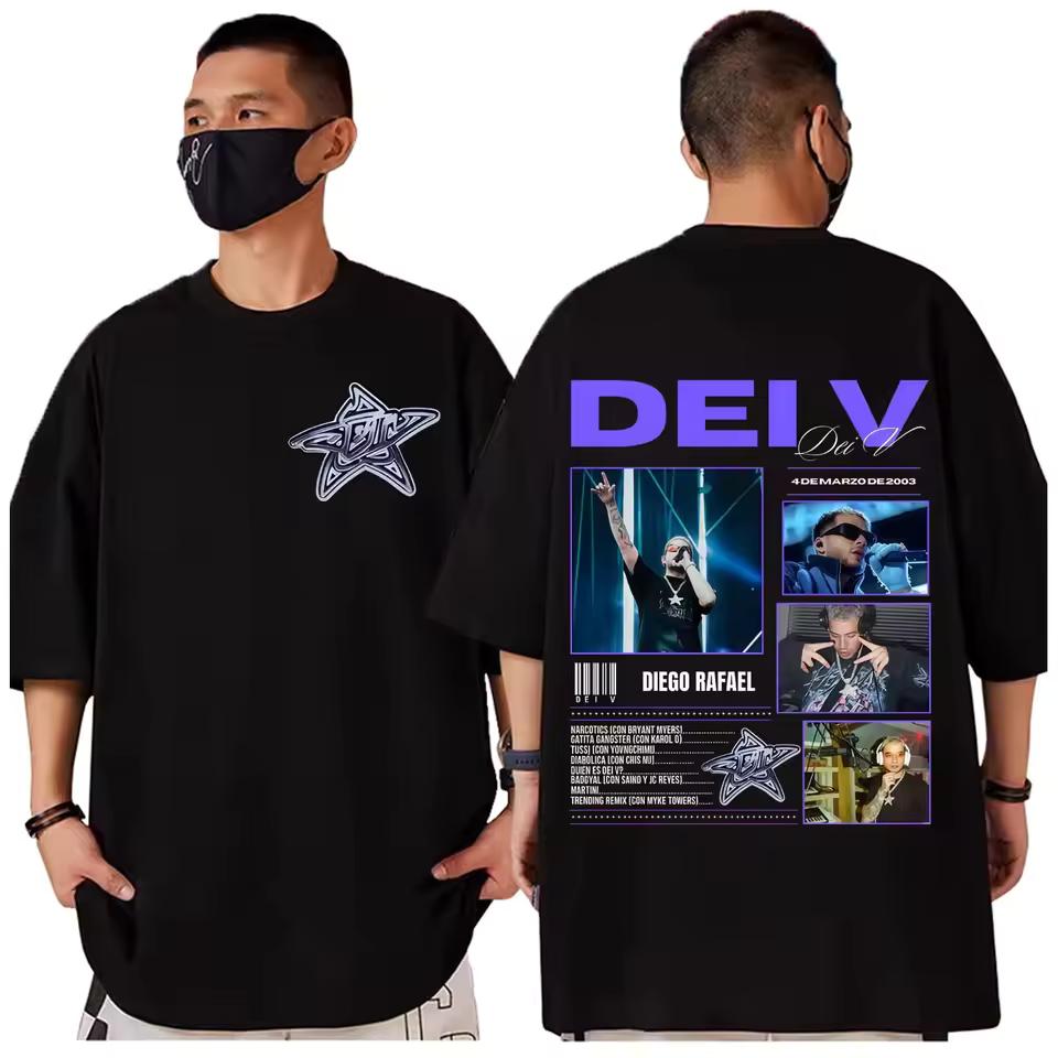 Футболка с мерчем рэпера Dei V Streetwear Хип-Хоп Винтажная с коротким рукавом Мужские Женские Высокое Качество Модная Оверсайз Футболки