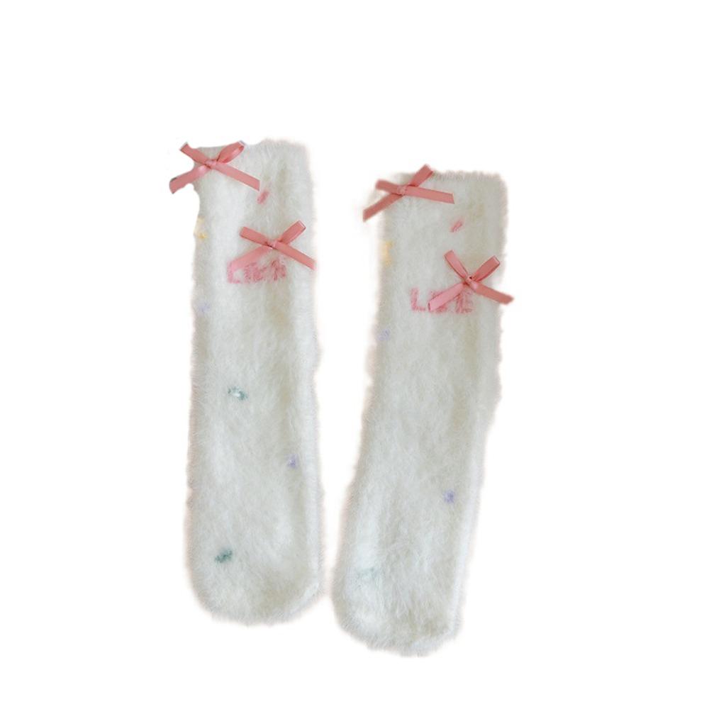 Cute Eyes Plush Dot Socks Soft Thicken Warm Socks Ins Mink Fur Socks  Girls