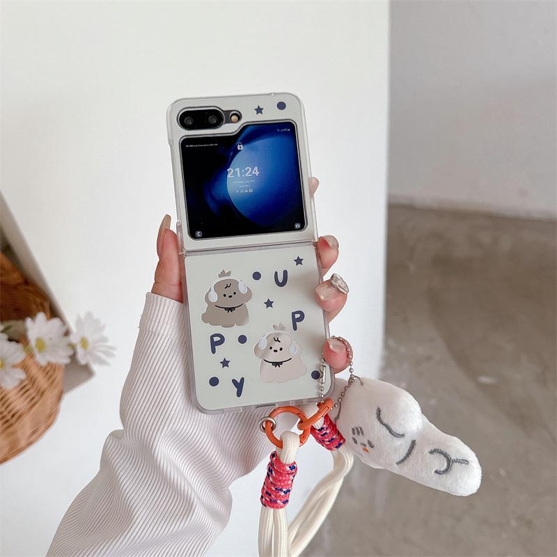 Чехол для Samsung Galaxy Z Flip 3 4 5 6 Flip6 ZFlip 6 ZFlip6 Милый бант кошка ручной шнурок зеркало противоударная жесткая крышка
