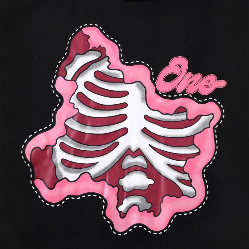 Unisex Oversized Hooded Sweatshirt With 3D Skull Print Streetwear Style Black Casual Pullover