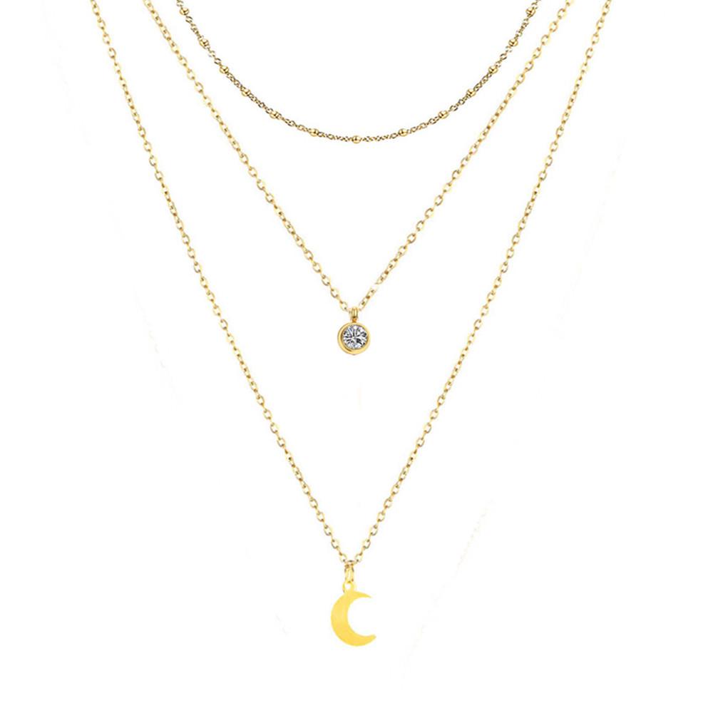 Minimalist Stainless Steel Christmas Necklace Set with Crystal Moon Pendant