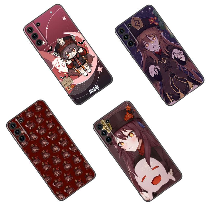 Hu Tao Genshin Impact Black Silicone Phone Case For Samsung Galaxy S23 S21 S20 FE S24 S22 Ultra S10E S10 S9 S8 Plus