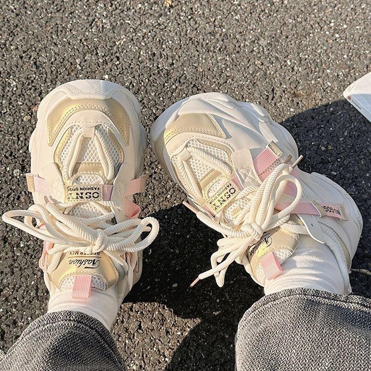 Женские туфли для папы 2024 года, новые популярные летние туфли на платформе с сеткой, модные корейские универсальные белые туфли