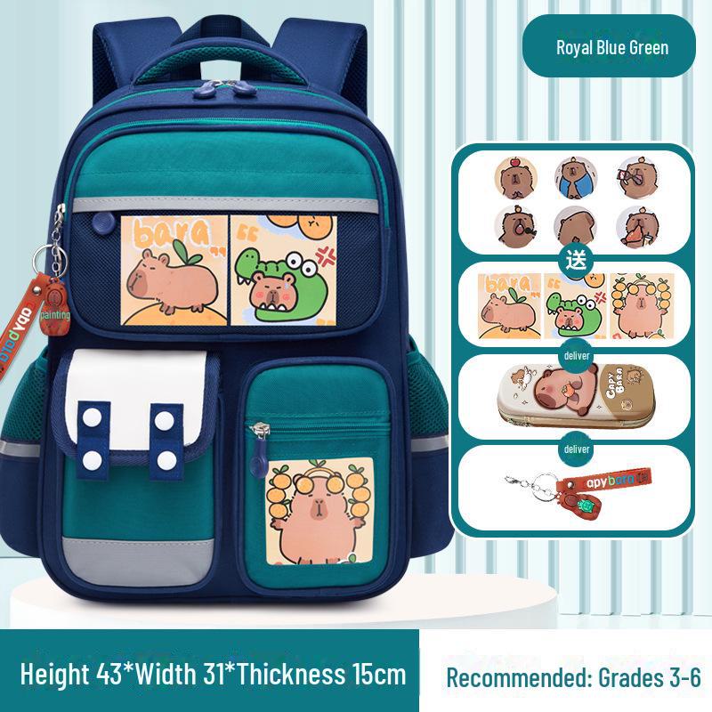 Рюкзак большой вместимости с капибарой для 1-6 классов - Милый и грязеотталкивающий дизайн для мальчиков и девочек