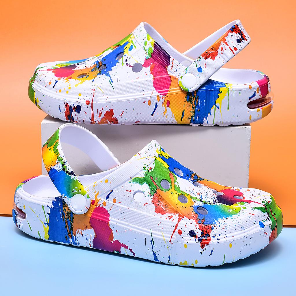 Summer Men's & Women's Sandals Tie-Dye Pattern Clogs Slip On Lightweight Two-Way Wear Garden Clogs Non-Slip Beach Slides