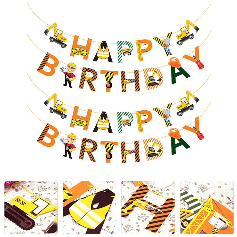 2 шт. Инженерная машина вытягивает цветы С Днем Рождения Баннер Украшения Строительство Fornite Орнамент Дом Ребенок