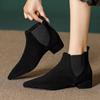 Pointed Toe Elastic Band Women Boots Thick Low Heel Slip On Botas Mujer Autumn Winter Short Chelsea Botines Female Flock Botas