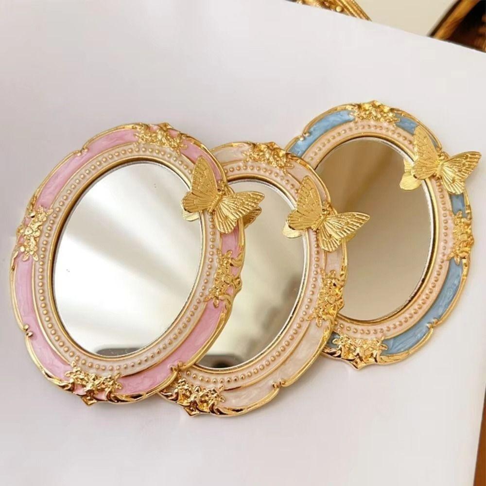Romantic Antique Handheld Makeup Mirror Reliefs Portable Mirror Mini Retro Makeup Mirror Gift