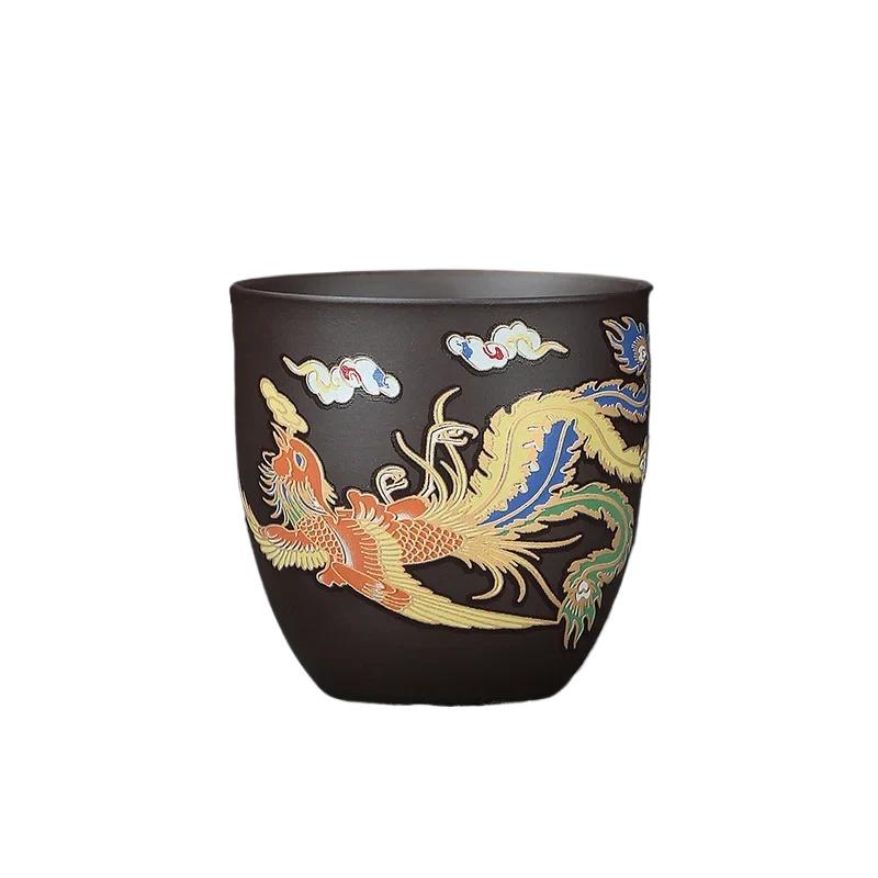 1 шт. чашка из фиолетового песка с изменением цвета от температуры «Дракон и Феникс» меняет цвет в горячей воде, бытовая чайная чашка