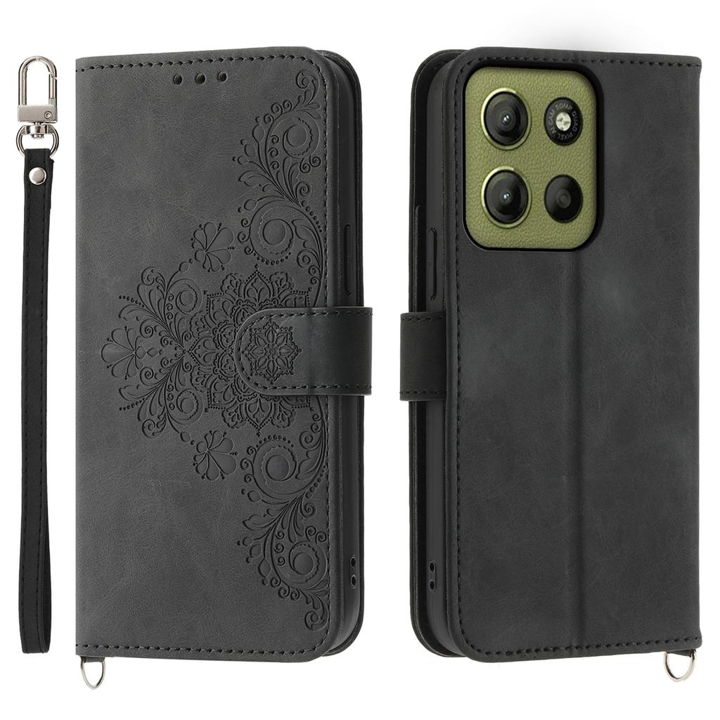 For Motorola Moto G15 4G Case Flower Pattern PU Leather Wallet Phone Cover with Strap