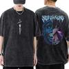 Anime Solo Leveling Sung Jinwoo Print T Shirt Men Women Vintage T-shirts Washed Cotton Tee Harajuku Male Casual Loose Tshirt