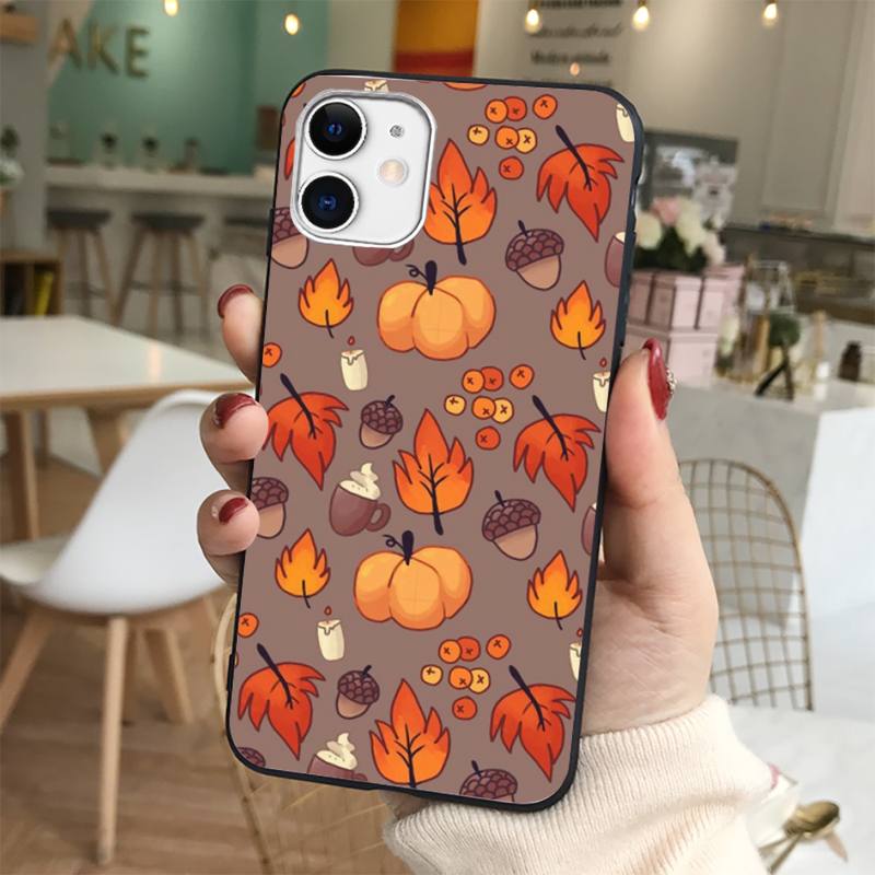 Pumpkin happy autumn fall leaves Phone Case for iphone 13 8 7 6 6S Plus X 5S SE 2020 XR 11 12 mini pro XS MAX