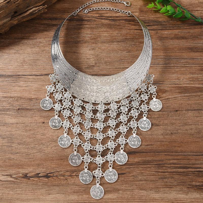 Ethnic Fashionable Style Multi Layer Tassel Design Women Metal Necklace Collar