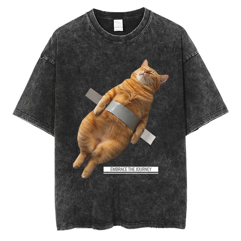 Wash I Survived Todays Tummy Ache Funny Cat Meme T Shirt Men Women Personality Fashion Tshirt Cotton Casual Oversized T Shirts