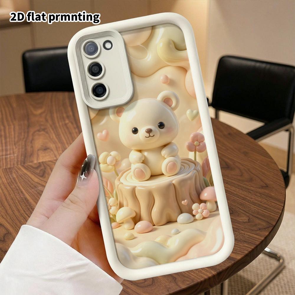 Phone case: 2D flat, suitable for Samsung Galaxy A34 A35 M05 M06 S20 S22 S21 FE Plus 5G protective case, milky white little bear, perfect Christmas an