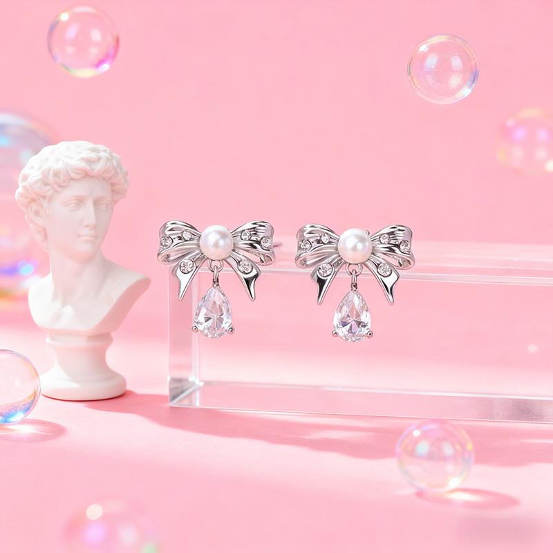 Barbie earrings Shining bow temperament niche design high-end sense sweet daily versatile commuting exquisite fugitive princess romantic ear BBE716620