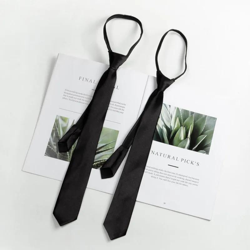 Black Zipper Ties Retro Silky Narrow Women Men Neck Tie Slim Smooth Bow Tie Korean Style Simple Elegant All-match Trendy Tie