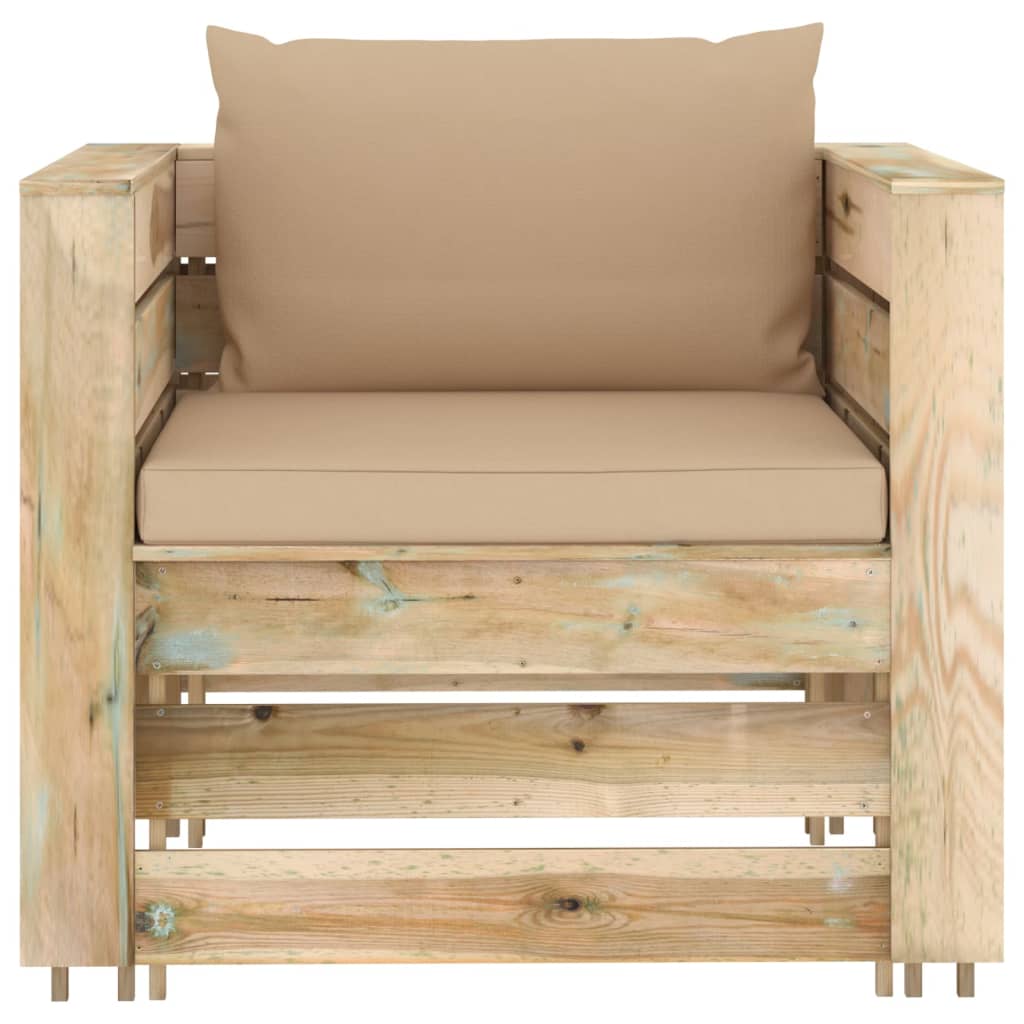 2 Piece Garden Lounge Set with Cushions Green Impregnated Wood