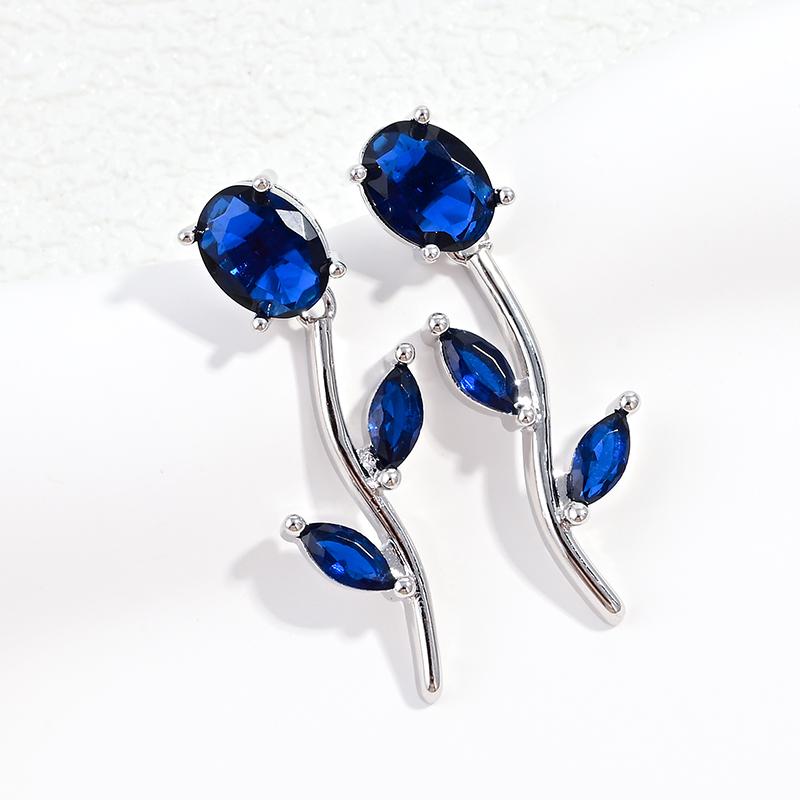 Gold Plated Tulip Stud Earrings Women Colorful Cubic Zirconia Rose Leaf Drop Earrings Minimalist Dainty Jewelry Gift:VE1824