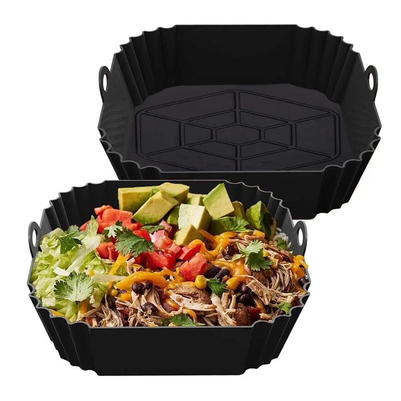 1pc Silicone Air Fryer Pot Tray with Handle Square Air Fryer Baking Pan Reusable Air Fryer Liner Accessories for Kitchen Baking