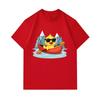 Men's 100% Cotton Crew Neck Short Sleeve T-Shirt, Cute Cool Yellow Duck Paddling Canoe Mountain Lake Print Casual Breathable Summer Tee for Daily Outd