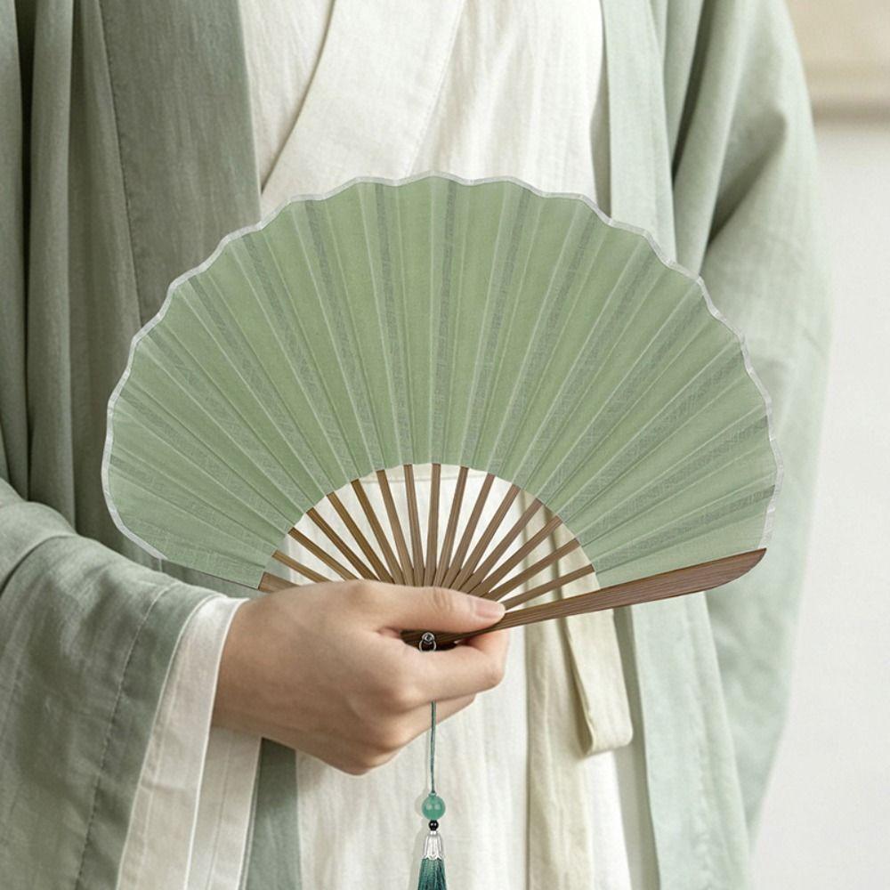 Bamboo Frame Folding Hand Fan Cotton Linen Cloth Retro Handheld Fan Dance Fan Chinese Style