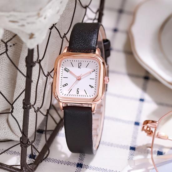 Women Quartz Watch Square Dial Faux Leather Strap Ladies Casual Business Formal Dress Wristwatch Fashion Jewelry Accessory Birthday Gift