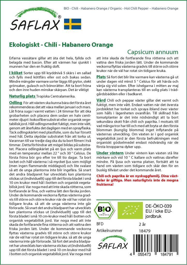 SAFLAX Garden in the Bag - Органический - Острый перец чили - Апельсин Хабанеро - 20 семян - С субстратом в подходящем стоячем пакете - Capsicum annuum