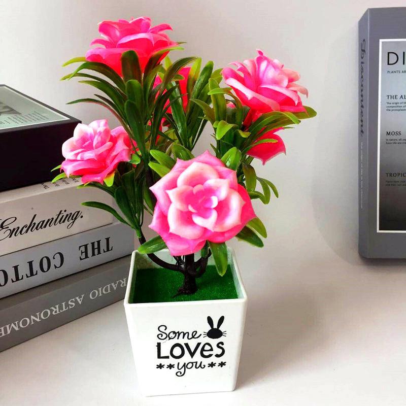 Artificial Rose Plant Decor With Plastic Construction For Home And Office Beautification