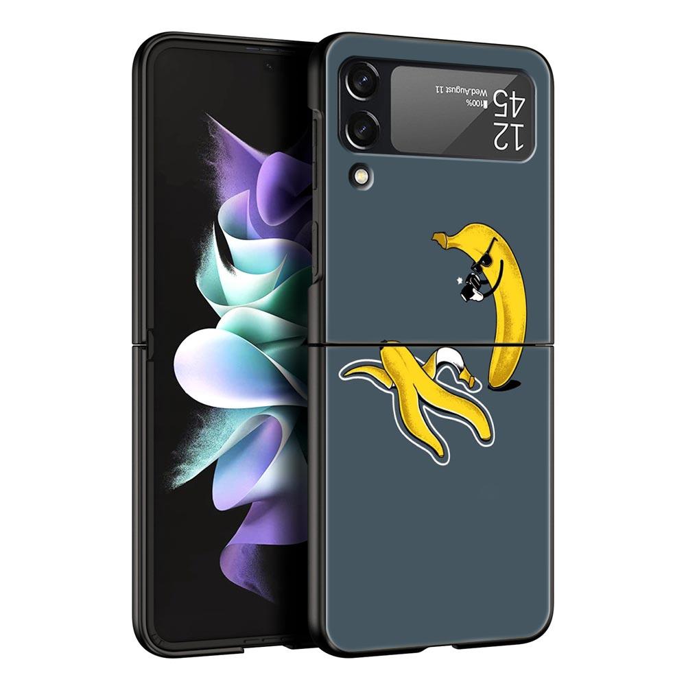 Забавный Чехол-Блокнот с Укусом Яблока и Банана из Твердого ПК для Samsung Galaxy Z Flip 7 6 5 4 Черная Крышка для Galaxy Z Flip 3 Складные Чехлы-Сумки