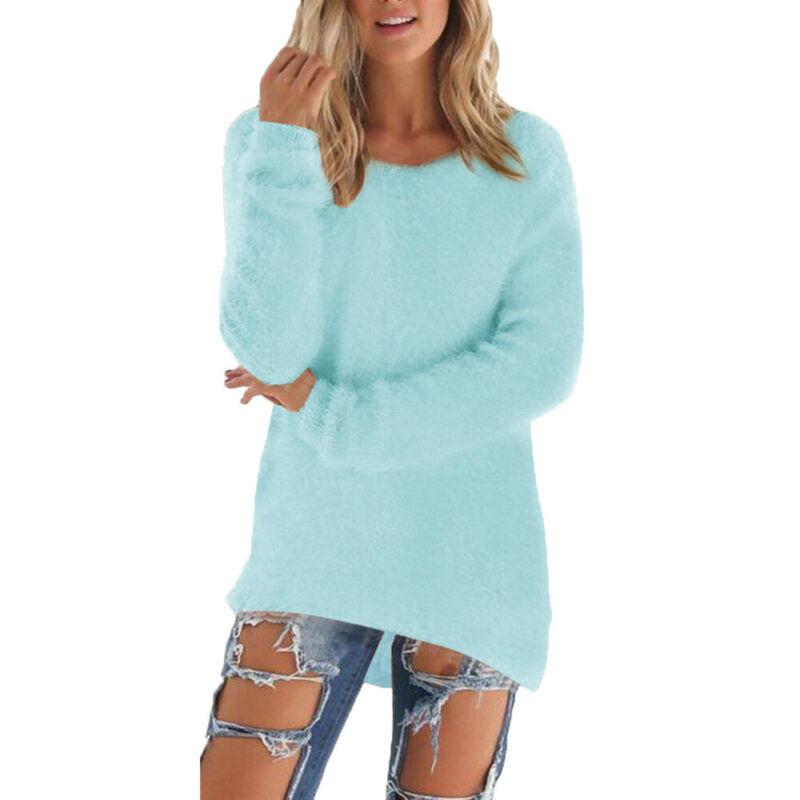 Autumn Winter Women Plush Sweater Casual Loose Long Sleeve O Neck Tops Solid Color Pullover Shirts