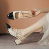 Baotou Sandals Women's Thick Heel Pearl Medium Heel Temperament Mary Jane Single Shoes