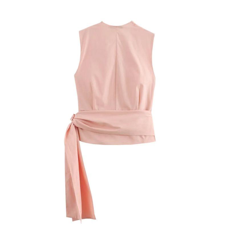 Fashion Style 2024 Summer New Arrival Women's Clothing Stylish Poplin Sleeveless with Tie Tops 9479247