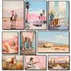 Bohemian Desert Floral Country Western Cowgirl Fashion Pink Art Retro Poster Canvas Paintings Wall Art Pictures Home Decor