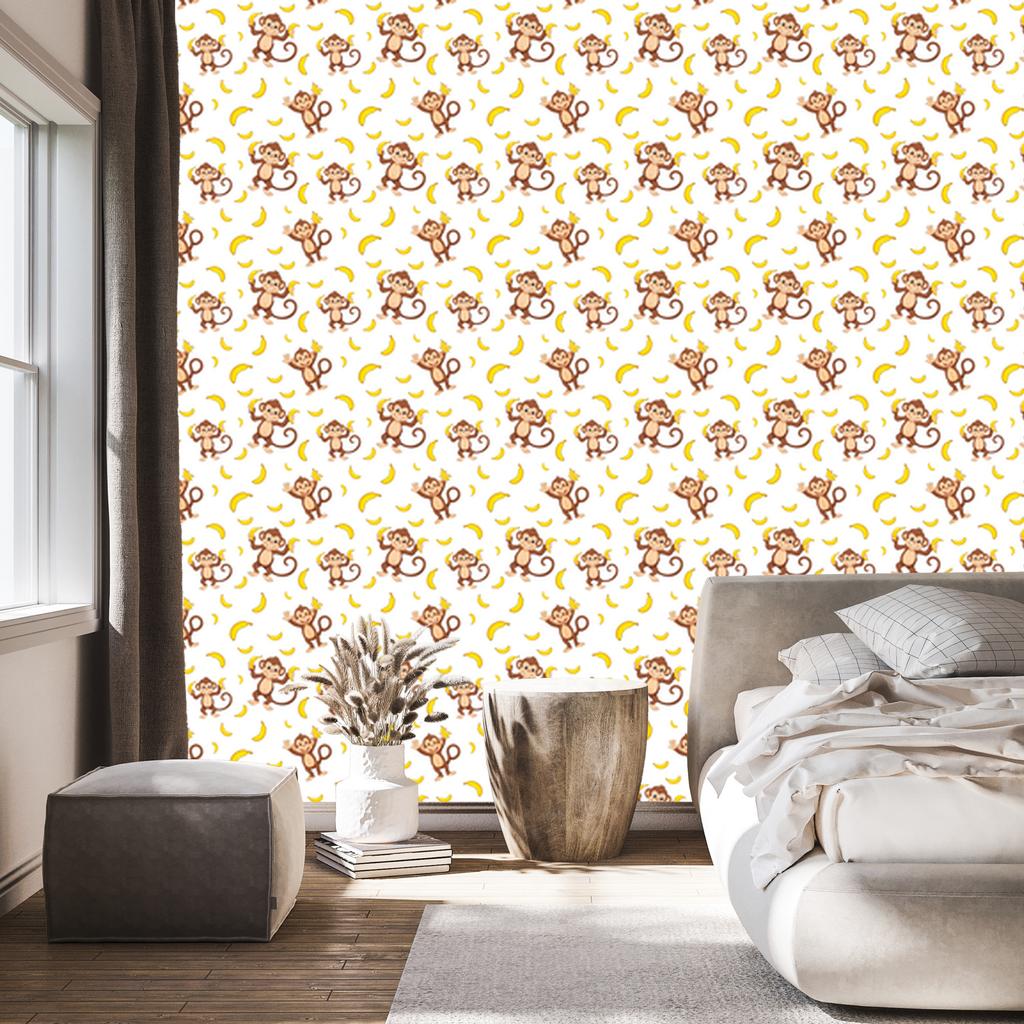 Monkey Wallpaper White, Cream and Beige for Living Room and Bedroom 50x1000
