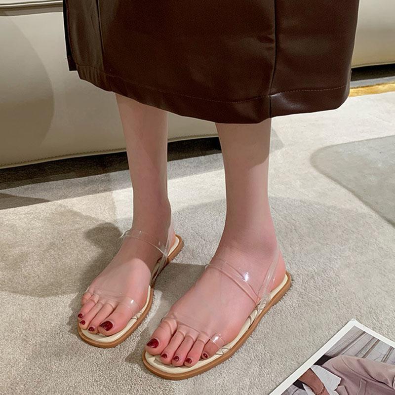 Прозрачные плоские сандалии женские летние туфли новые темпераментные мягкие туфли без застежек женские туфли повседневные пляжные сандалии De Mujer