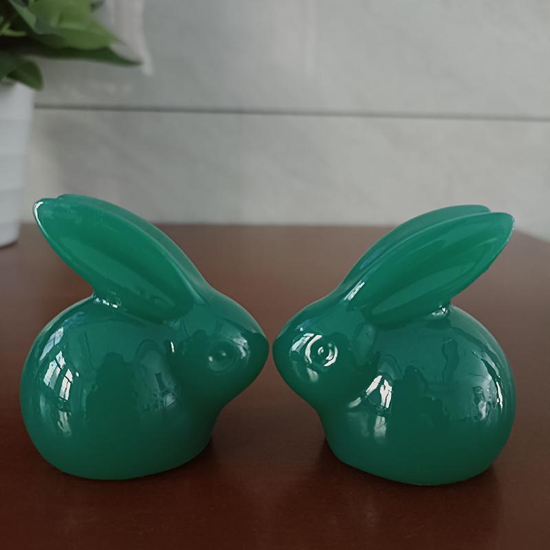 2PCS Stone Jade Colour Rabbit Double Statue Mascot Animal Cartoon Bunny Figurine Ornament Gift Resin Home Car Desktop Decoration