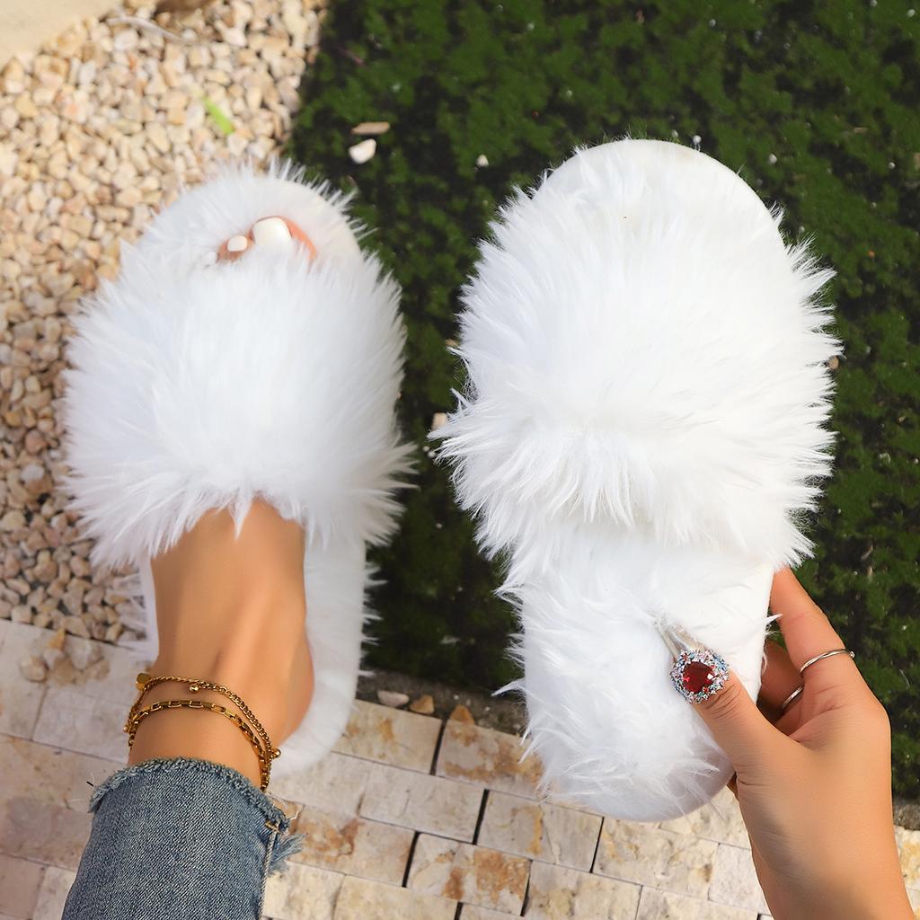 Women's Long Haired Slippers Autumn and Winter Warmth Slippers